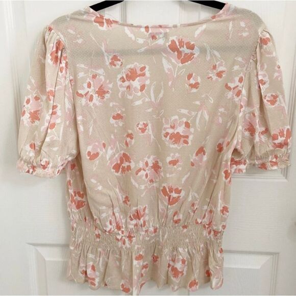 Ophelia Roe Cream & Pink Floral Smocked Peplum Top Plus Size 3X - Picture 6 of 6